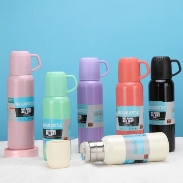 Premium Vacuum Flask Bottle Set | New Shape Design with 3 Cups & Gift Box