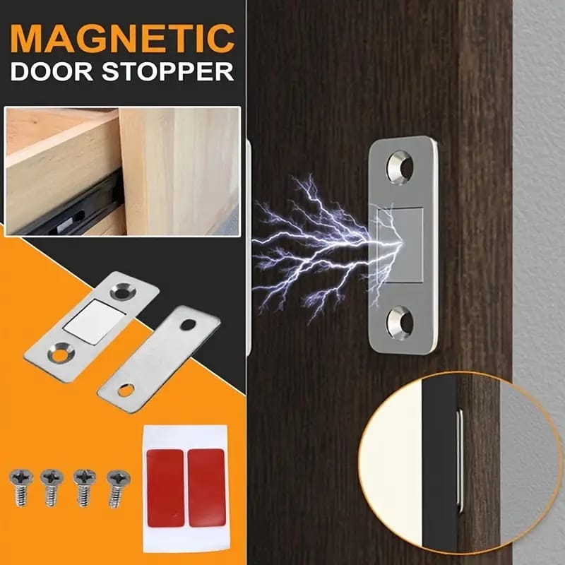Pack Of 6 Ultra-Thin Magnetic Door Catch – Stainless Steel Cabinet Latch (Adhesive)