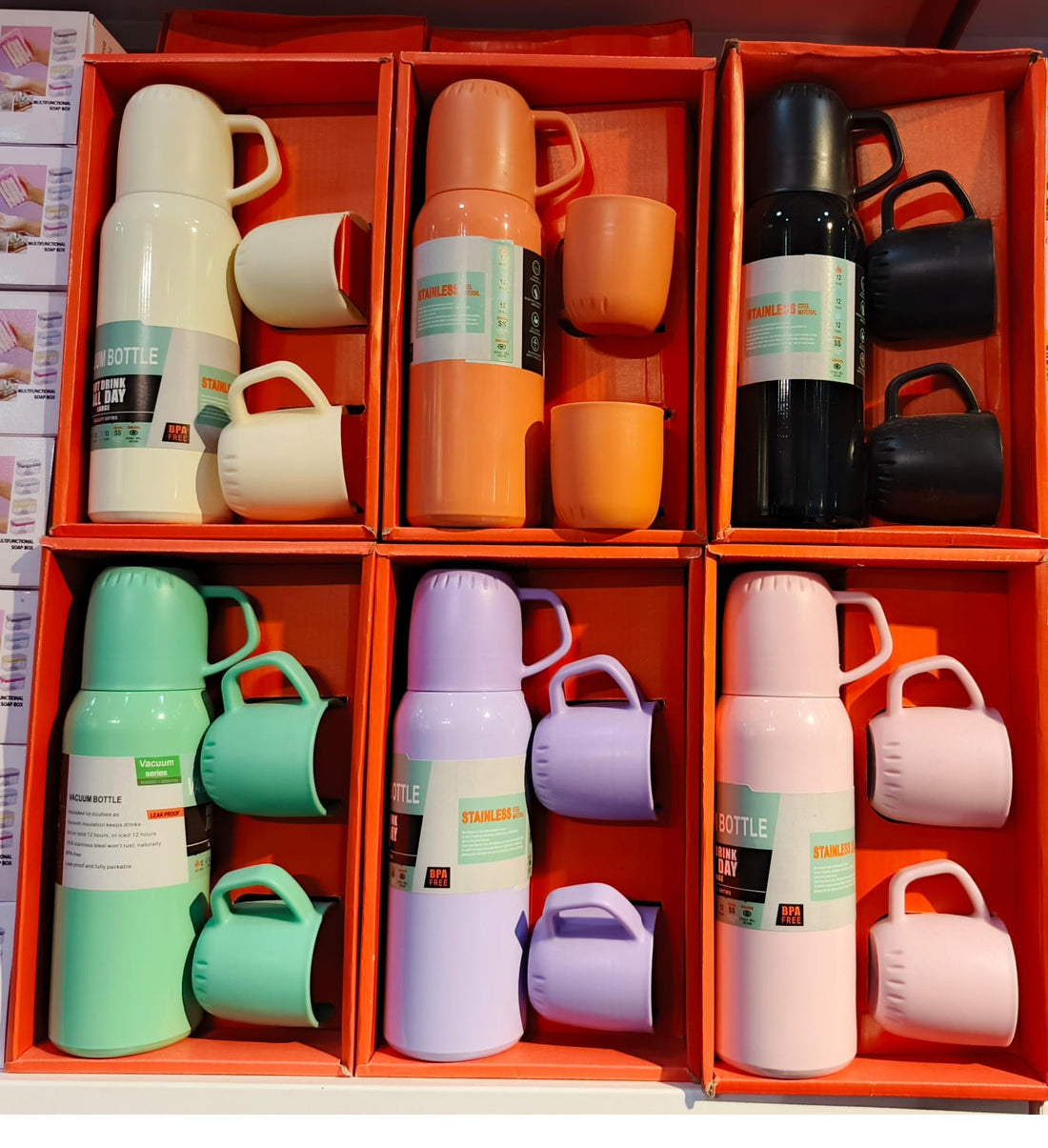 Premium Vacuum Flask Bottle Set | New Shape Design with 3 Cups & Gift Box